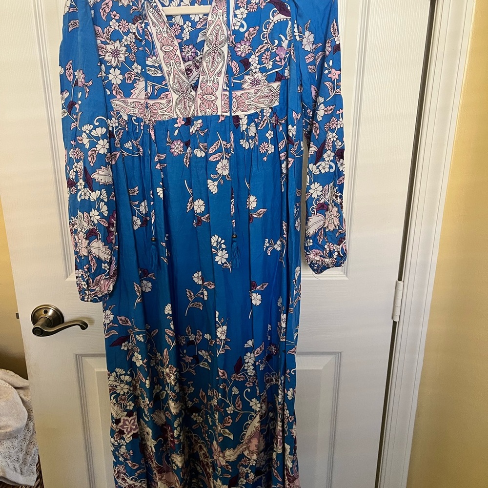 Blue Floral Boho Maxi Dress